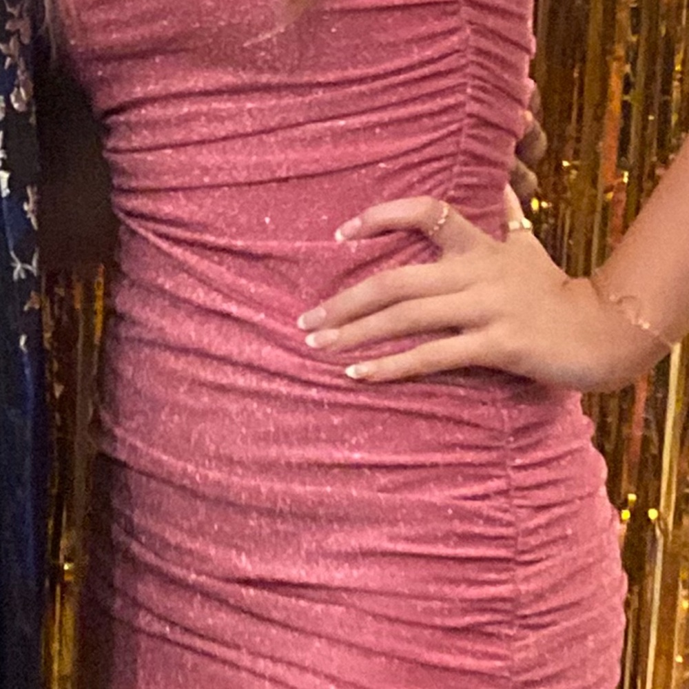 Ruched Pink Sparkle Bodycon Dress